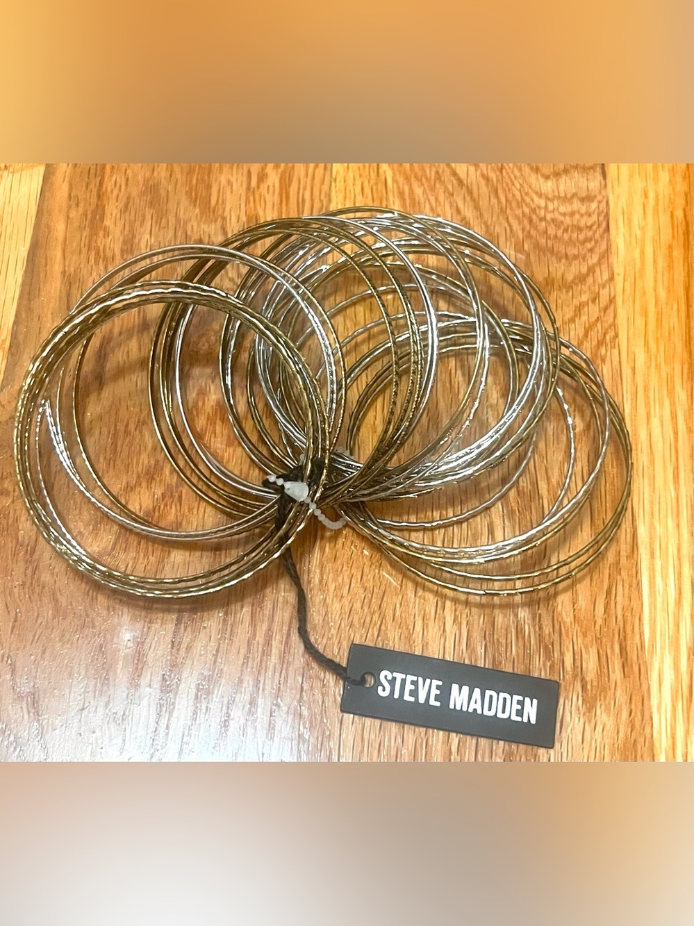 Steve Madden Gold & Silver Tone Textured Bangle Bracelet Set